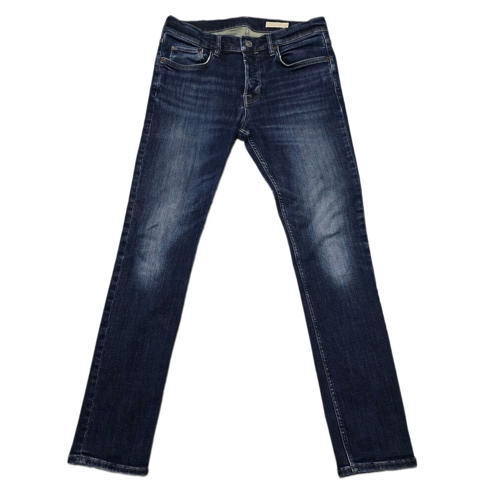 AllSaints Men's 28 (32X31) Cigarette Skinny Fit Denim Jeans Button Fly Dark Wash